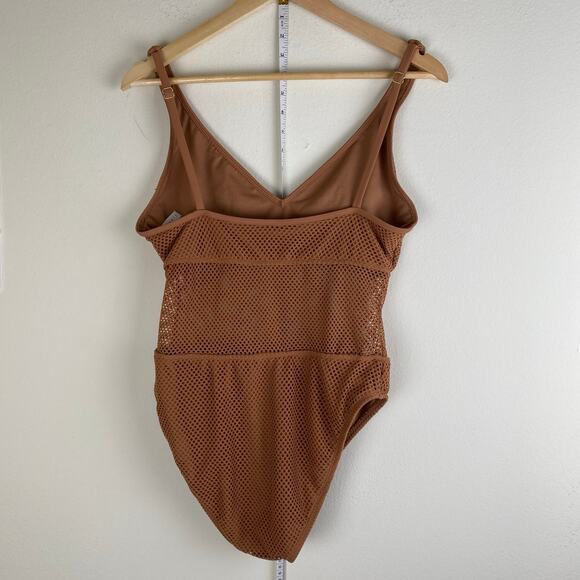 Sanctuary Mesh One Piece Swimsuit Size L Cocoa Tan Brown Scoop Neck Anthopologie - Picture 6 of 10